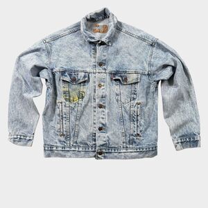 Vintage Levis Acid Wash Denim Trucker Jacket 80s 90s Made in USA Blue Large